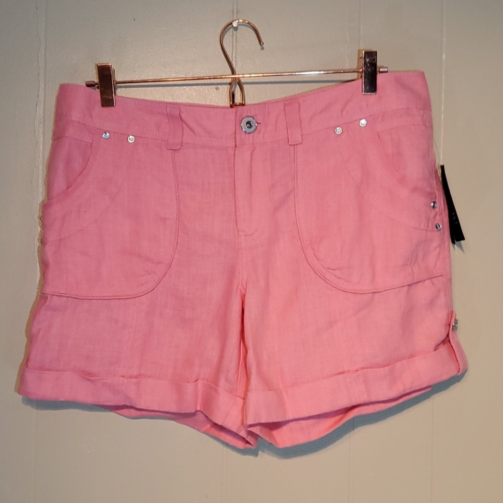 INC/ Strawberry Pink Regular Fit 100% Linen Shorts